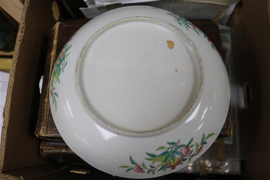 A Chinese famille rose vase and a similar dish 13in. & 10.75in.